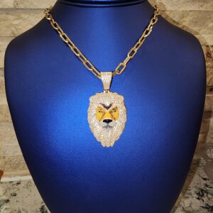 14k Lion Pendant & Paperclip Chain